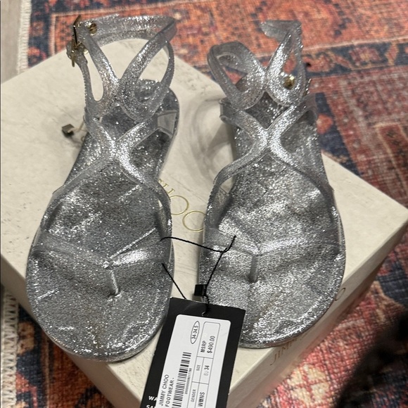 Jimmy Choo Sparkling Silver Sandals - Picture 2 of 12